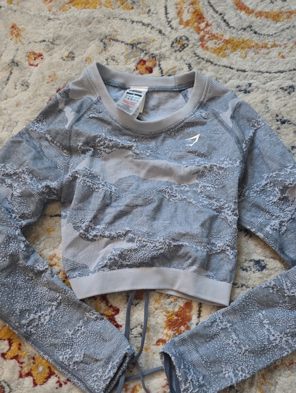 Gymshark Girls' Light Grey Textured Long-Sleeve Crop Sweatshirt